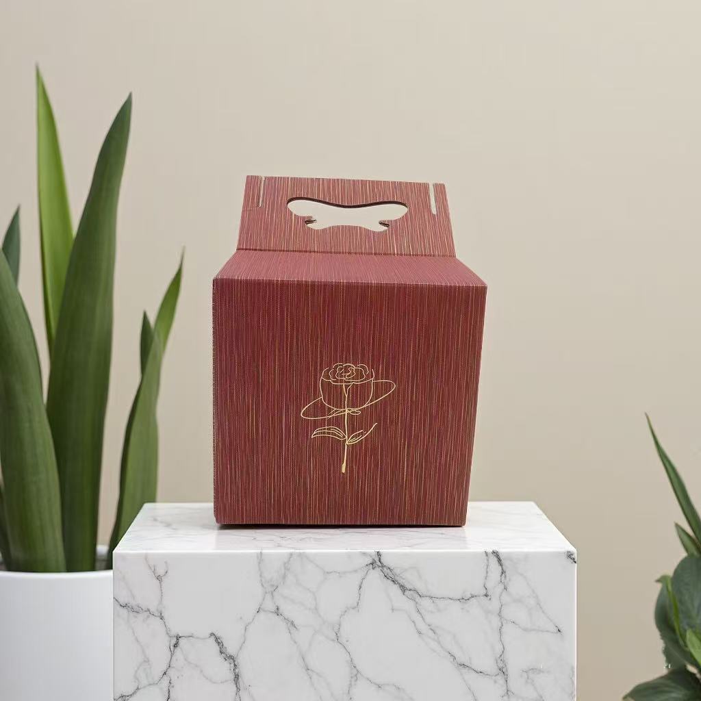 粉色条纹 手提蝴蝶可折叠方盒 烫金玫瑰花包装盒礼品盒详情8