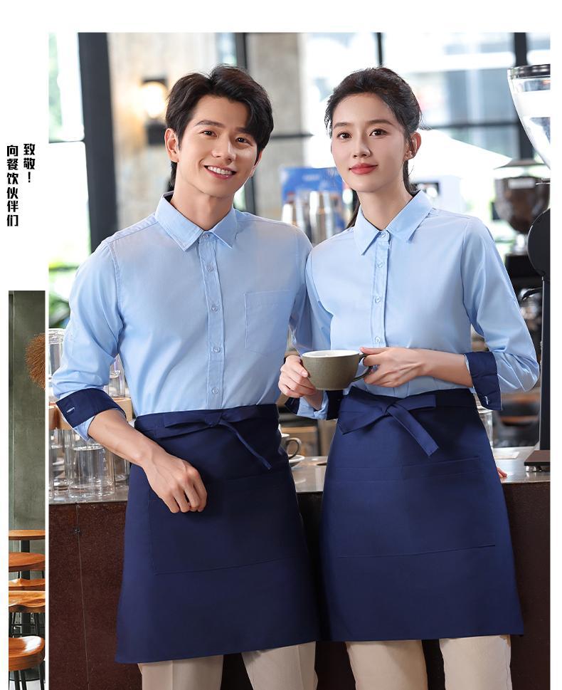 蓝色服务员工作服长袖衬衣套装餐饮奶茶咖啡店员工工装衬衫女定制详情30