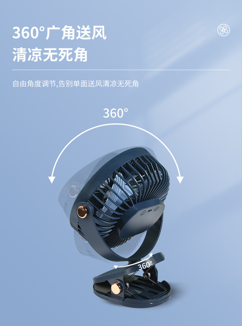 Cross-border usb clip electric fan charging model 360° oscillating small fan Mini night light high-speed desktop fan pic 4