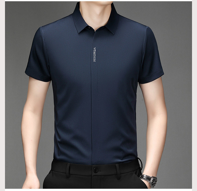 Out-of-size special offer: Summer mulberry silk short-sleeved shirt for men, high-end, seamless, one-inch shirt with good drape, no need for ironing, elastic and delicate pic 37