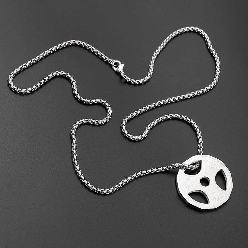 Wholesale factory direct sales of popular titanium steel dumbbell pendants and titanium steel necklaces for both men and women, trendy barbells pic 3