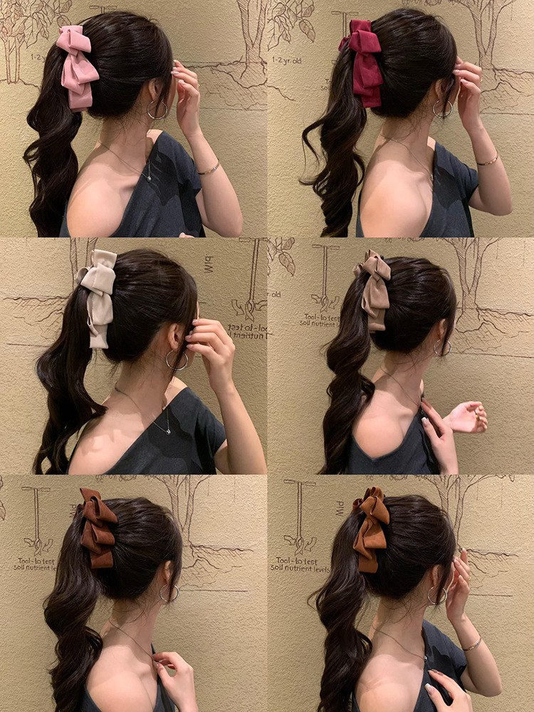 早秋韩系高级感麂皮绒多层蝴蝶结香蕉夹女后脑勺盘发夹马尾夹发饰详情1