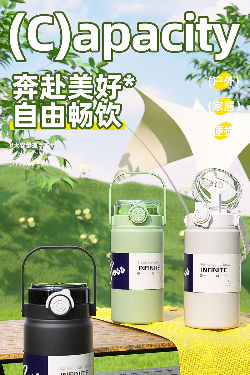 大容量吸管保温杯高颜值双饮水杯便携户外运动保温壶学生水壶详情24