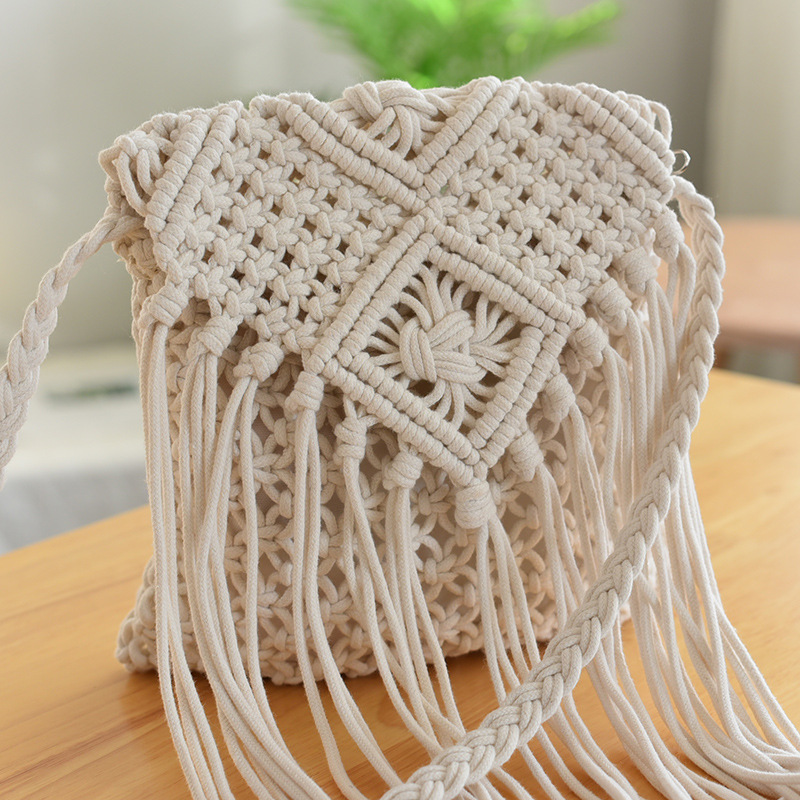 Summer Korean fringed crossbody straw woven bag, Korean retro single-shoulder cotton thread woven bag, sweet and fresh flip cover bag pic 2