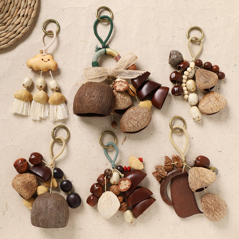 Best-selling natural healing fruit shell bell pendant, string, fruit shell hand-cranked stress-relieving sound therapy bag, wind chime, personalized pendant pic 23