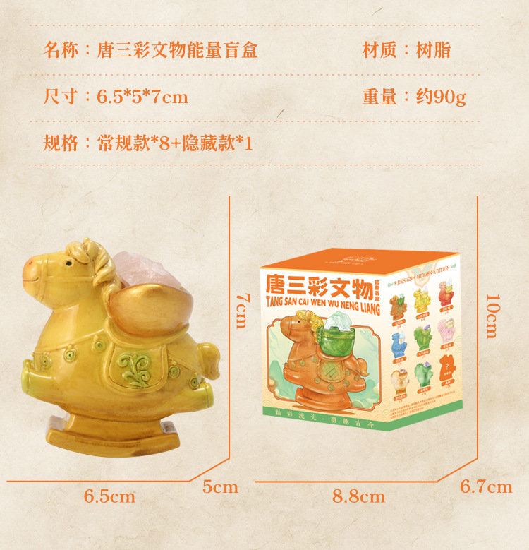 Tang Sancai cultural relics energy blind box, cartoon trendy toys, crystal design, resin handicrafts, ornaments, table ornaments, blind box pic 3