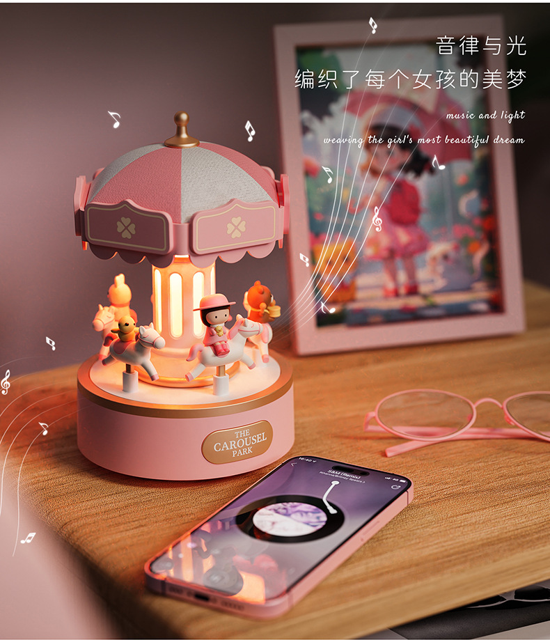 Romantic gifts for couples: Classic Christmas rotating wooden lantern, creative music box, bedside night light, Bluetooth speaker pic 4