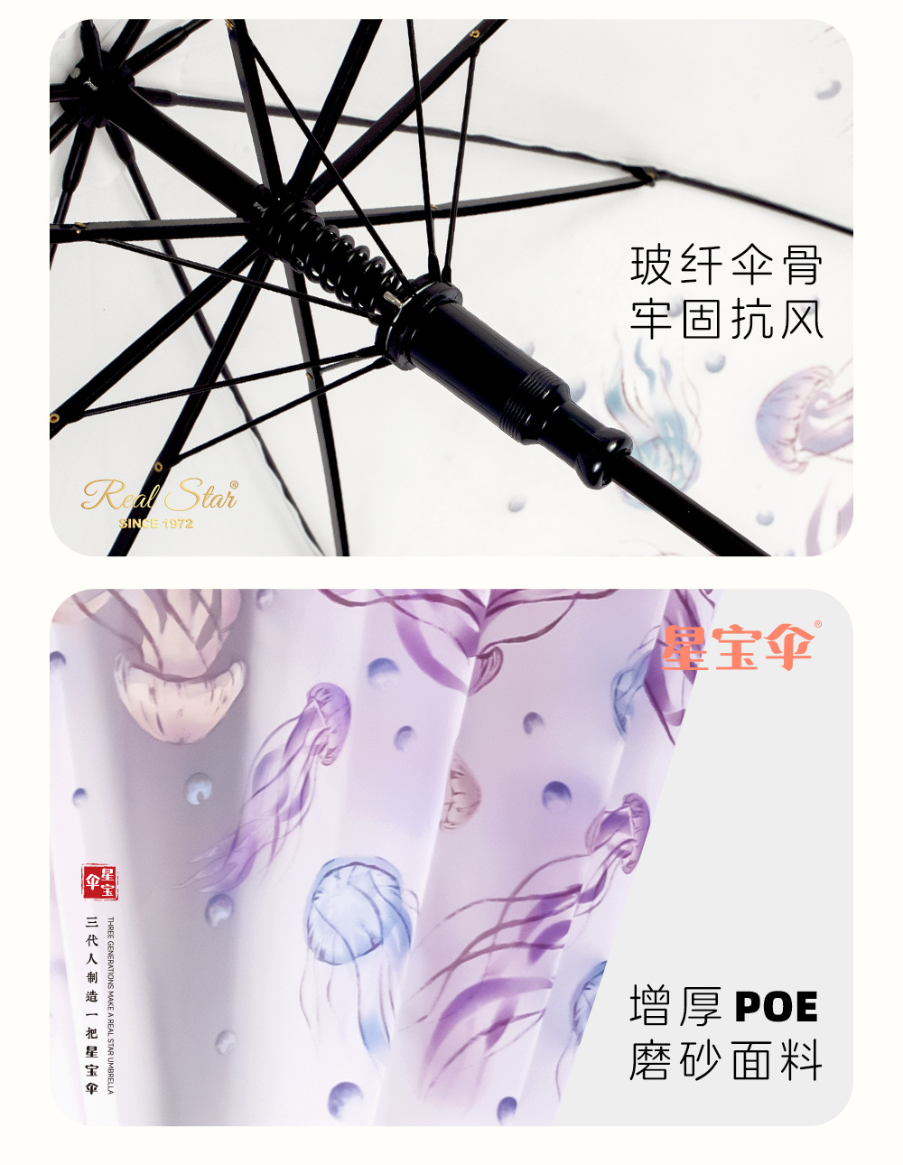 Cross-border automatic ins Japanese new long-handled umbrella, matte, frosted plastic transparent umbrella, jellyfish flower in stock for export pic 12