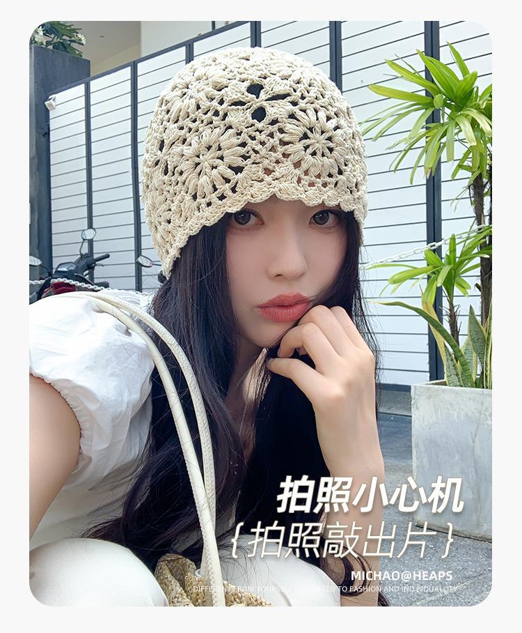Japanese-style hand-woven headband hats for women, thin, hollowed-out woolen hats, retro and artistic knitted hats, Dui Dui hats pic 14