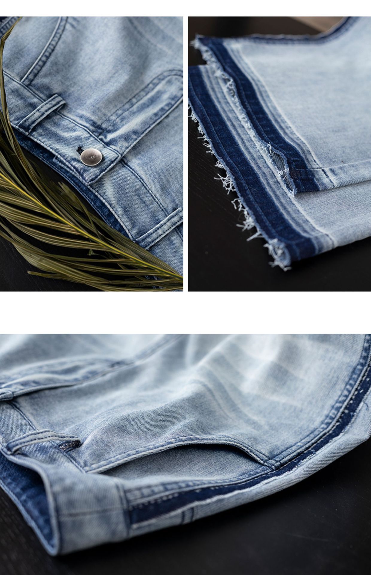 撞色直筒牛仔裤女2025春季新款毛边复古宽松休闲阔腿腿长详情50