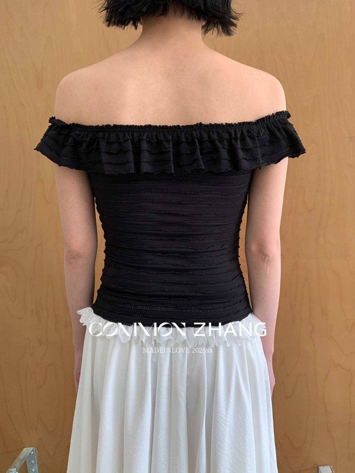 CZ ZHANG Summer French lace one-shoulder off-the-shoulder, contrasting color striped waist-cinching slim shirt B23795 pic 27