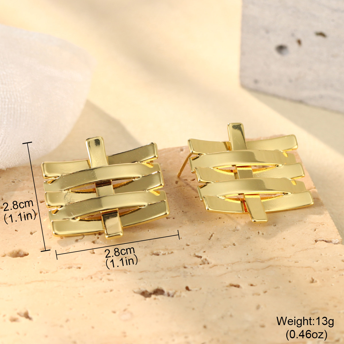 French geometric metal minimalist earrings with an irregular texture, white lava ring and enamel adjustable joints pic 27