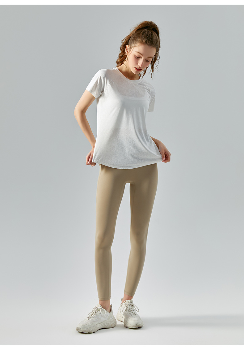 Spring and summer jacquard slit cutout yoga smock for women, light and quick-drying short-sleeved T-shirt, loose and breathable yoga wear top pic 28
