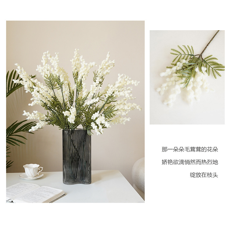 高档仿真花金合欢塑料花毛绒三叉王樱花田园风格装饰假花批发美容护肤彩妆眼影详情15