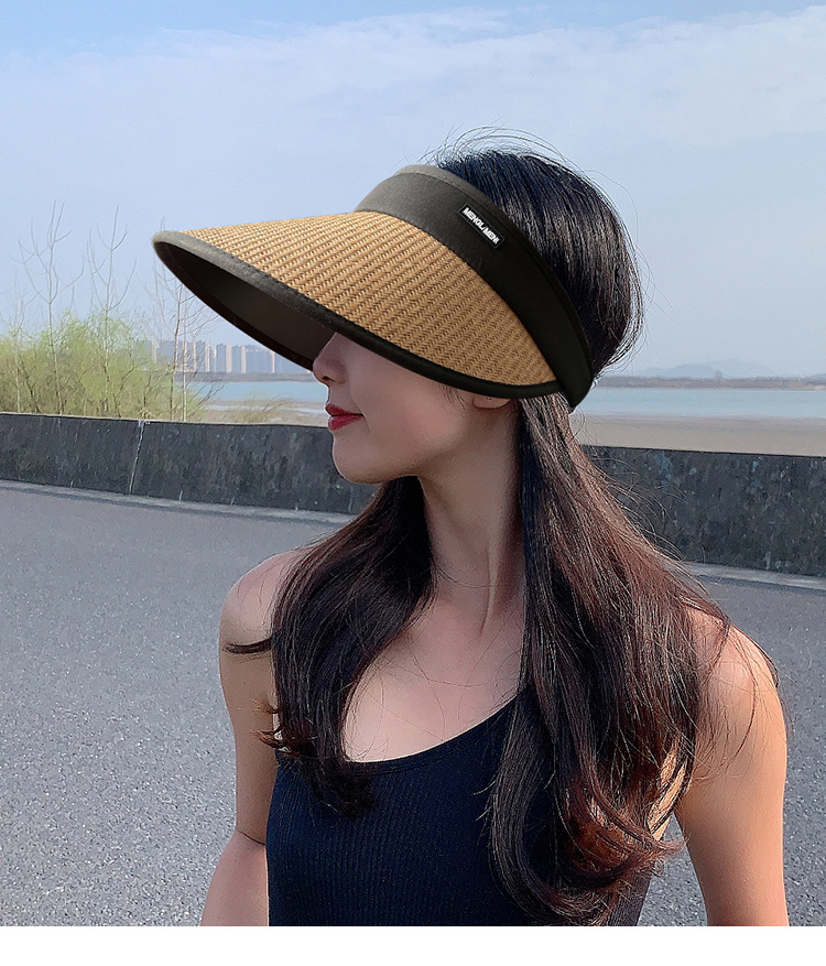新款女士夏季可调节大沿防紫外线遮阳帽子户外运动塑料防晒空顶帽详情2