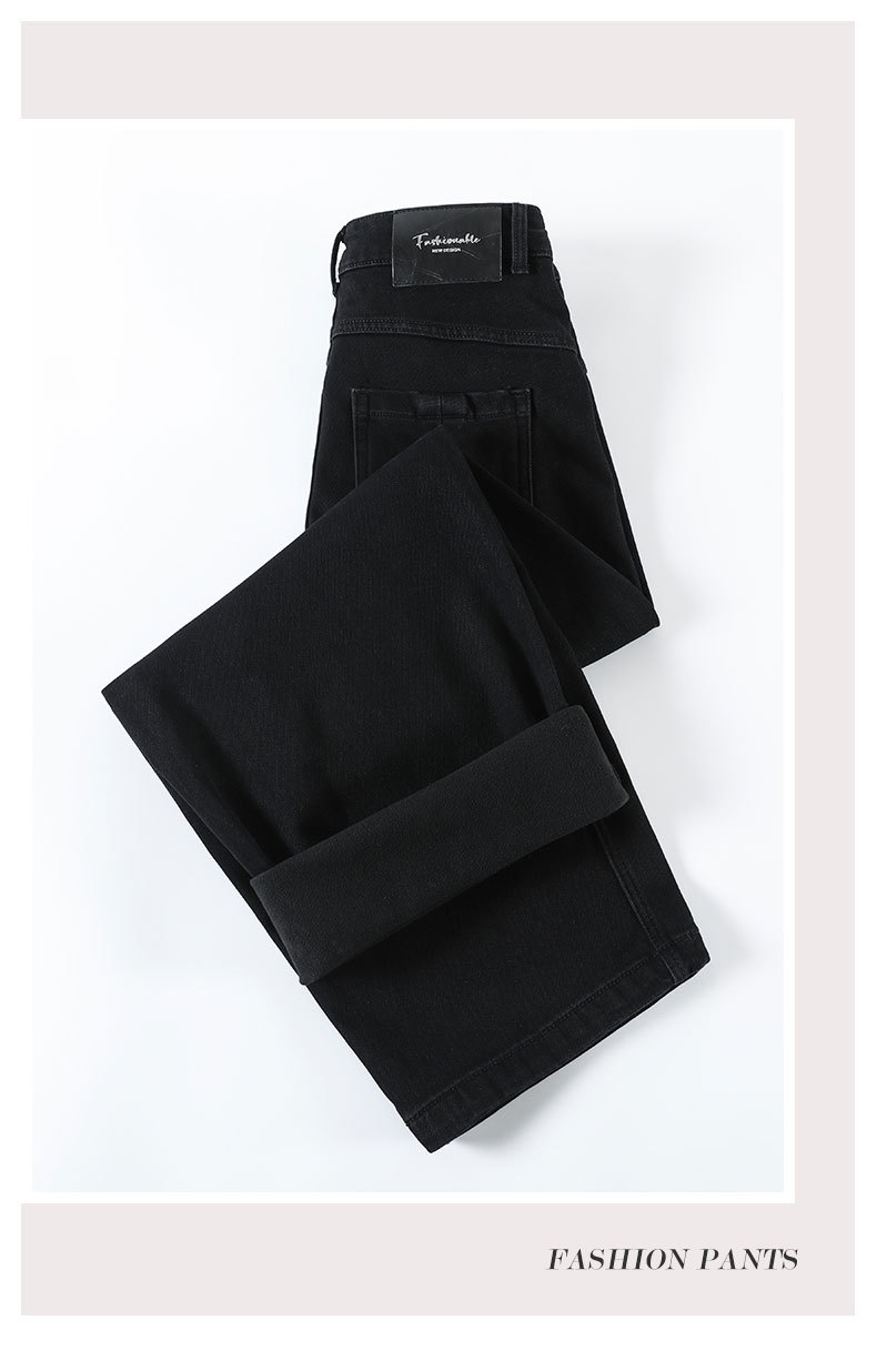 Light blue denim curved knife pants for women, fleece and thickened, 2025 winter new style loose and slimming wide-leg jeans pic 11