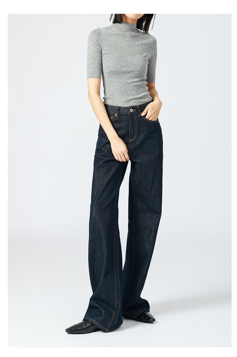 高腰阔腿牛仔裤女 法式松弛感/原色丹宁复古宽松大直筒拖地裤秋冬详情17