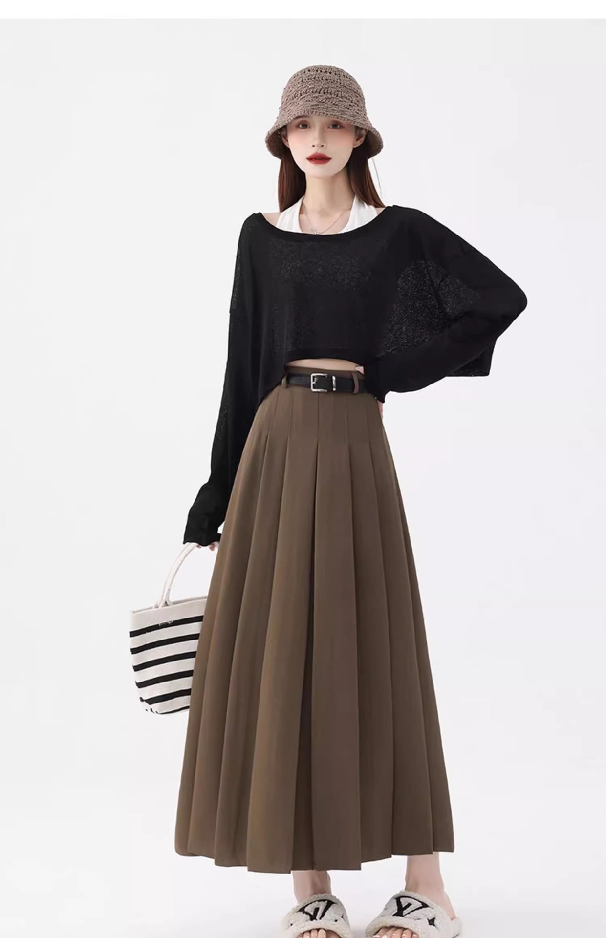 灰色半身裙女2025夏季新款高腰遮胯A字伞裙中长款春秋西装百褶裙详情23