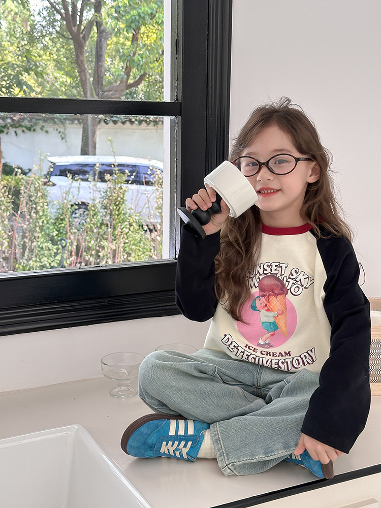 2024秋季新款儿童秋装长袖T恤上衣女童宝宝230克卡通插肩打底衫潮详情44