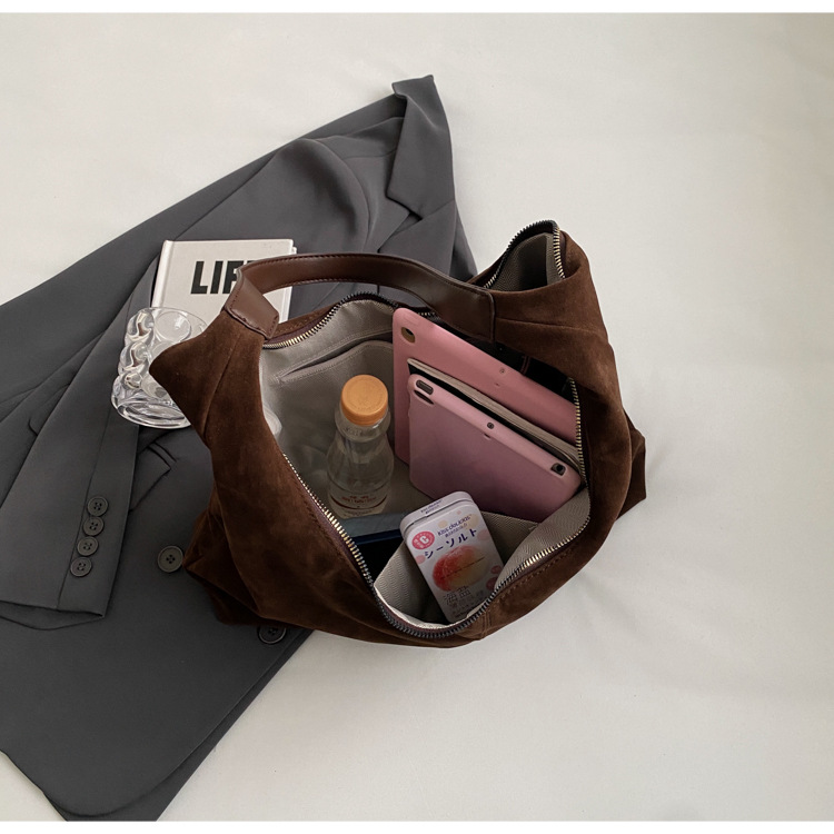 Retro matte tote bag, autumn and winter bag, commuter underarm bag, large-capacity single-shoulder tote bag, simple single-shoulder bag for women pic 22