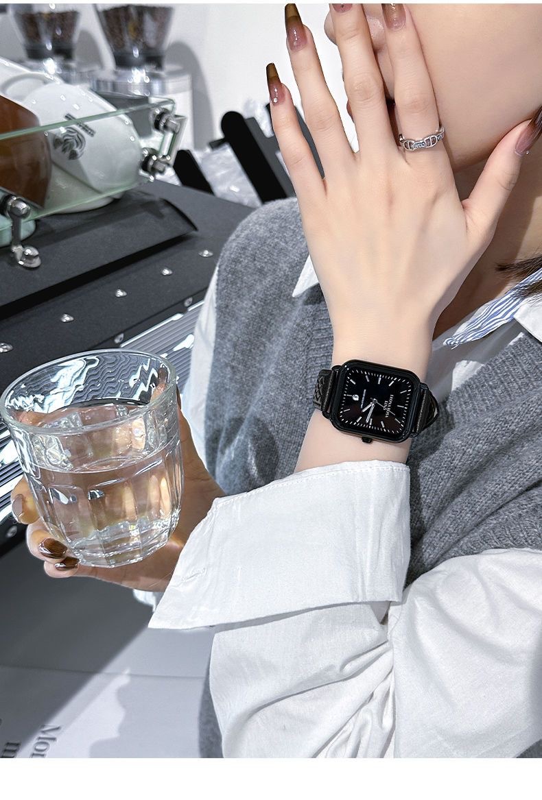 手表女士2024新款轻奢日历小众方形休闲时尚气质精致皮带腕表男女详情9