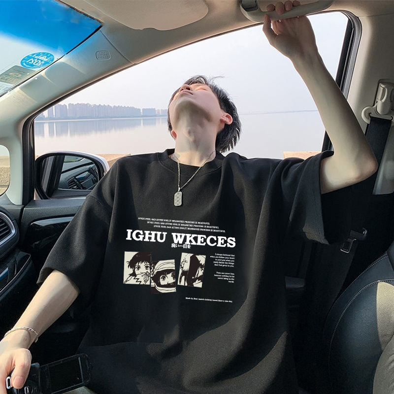 100%纯棉短袖t恤男夏季新款美式复古潮牌宽松半袖青年帅气上衣详情13