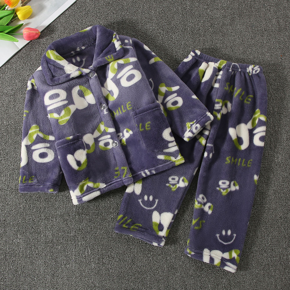 女童睡衣长袖法兰绒儿童睡衣秋冬珊瑚绒男童宝宝小孩家居服套装详情24