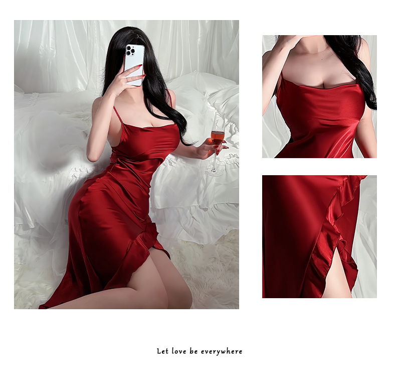 Influencers viento sexy halter vestido de dormir mujer glamourosa suela de volantes puntada pijama multicolor homewear 635 pic 11