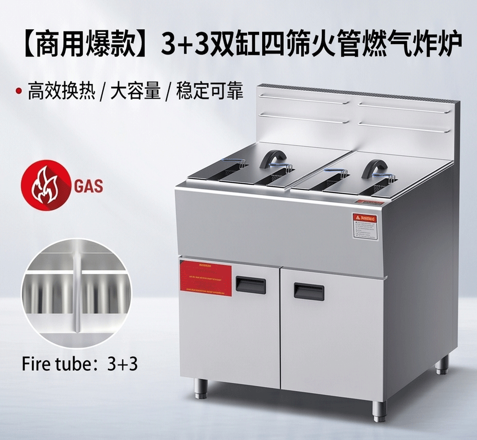 Direct sales from the source factory of commercial gas single-cylinder 3-tube and 5-tube fryers, fully automatic constant-temperature stainless steel deep fryers pic 3