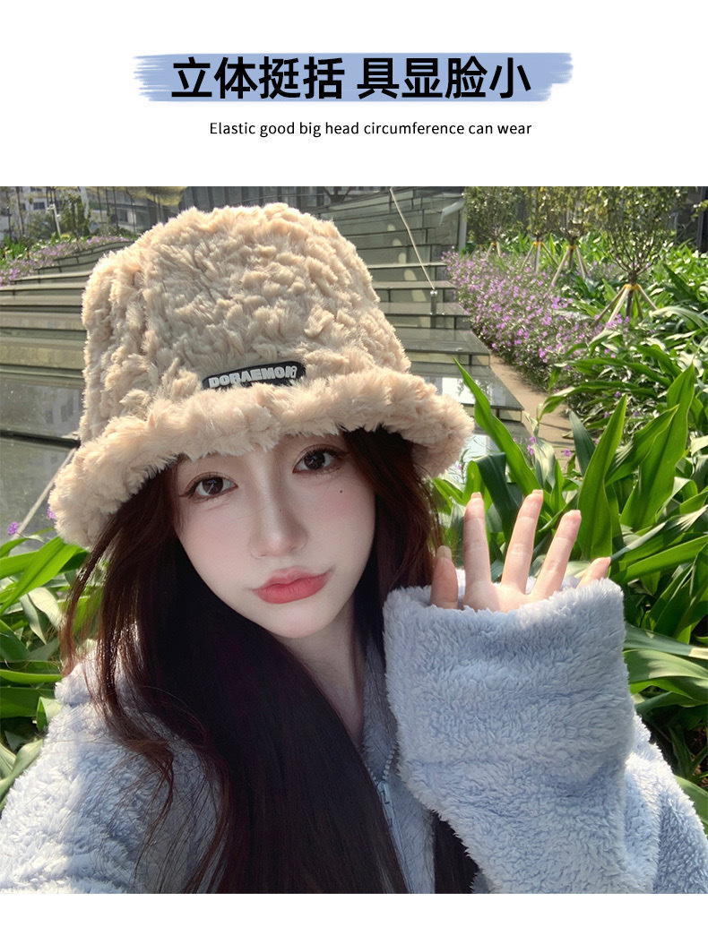 渔夫帽子秋冬季大帽檐新款羊羔毛女韩版同款百搭加厚日系护耳盆帽详情4