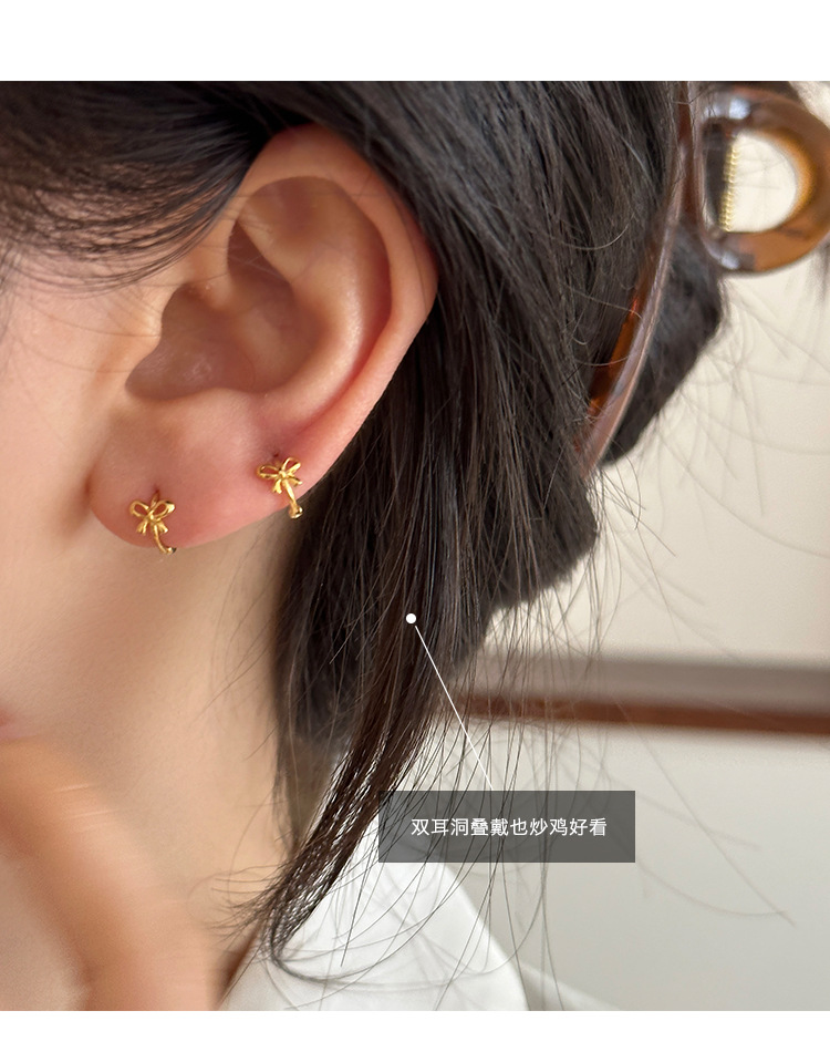 999纯银蝴蝶结耳扣简约小巧精致小众设计感高级自然百搭新款耳环详情8