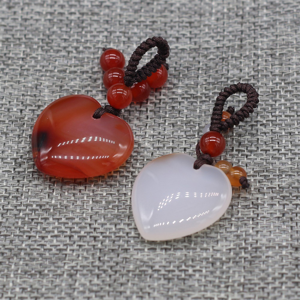 Natural stone heart-shaped semi-precious stone keychain DIY accessory heart-shaped keychain fashion dress accessory chain pic 23