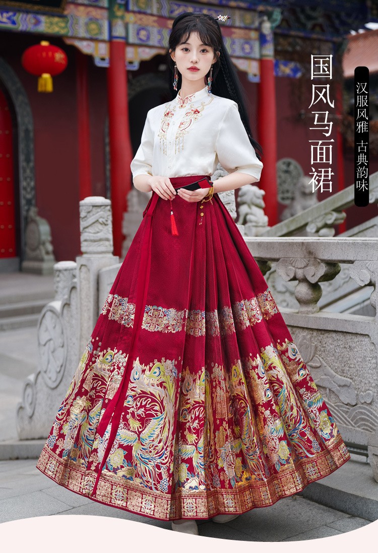 国潮-古装中国风古筝演出服春秋季马面裙套装成人礼礼服初中生少女汉服详情1