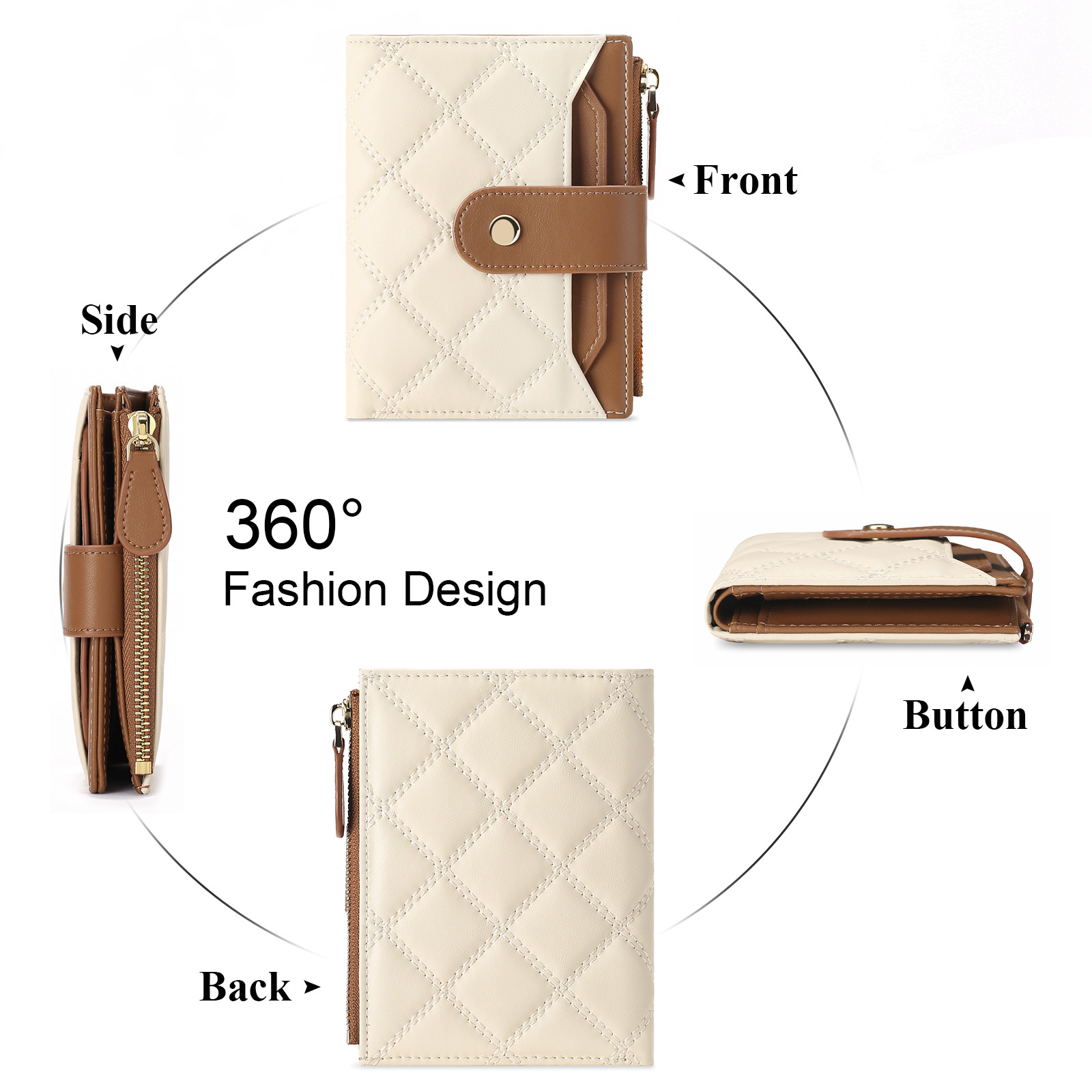 New cross-border wallet buckle vertical wallet for women, short diamond-shaped pattern coin purse with zipper card case pic 7