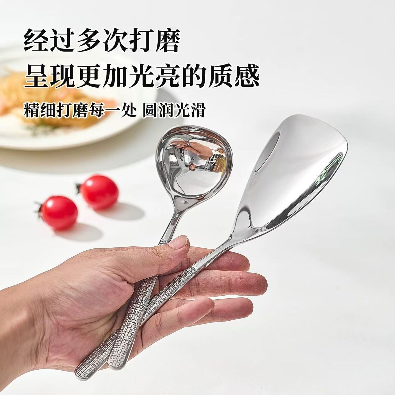 高颜值岩石纹长柄分餐勺家用不锈钢网红勺子酒店餐厅分菜盛饭公勺详情2