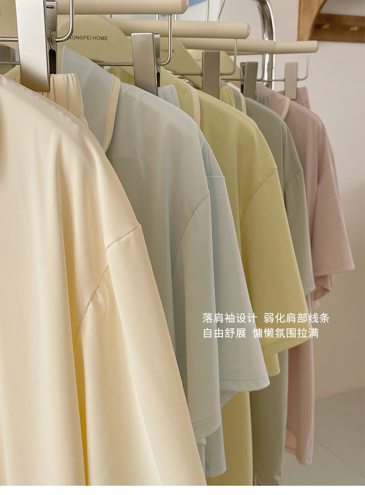 A two-piece set of casual wear for women in the original color ice leather, a summer pajama set with a cool and contrasting color, featuring new short-sleeved shirts and shorts pic 10