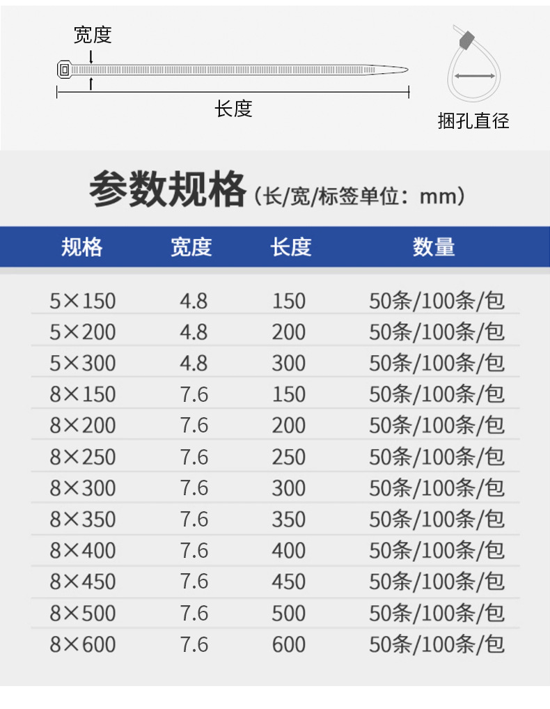 行家选自锁式尼龙扎带4*200塑料固定捆扎线带卡扣线带扎条卡扣详情5