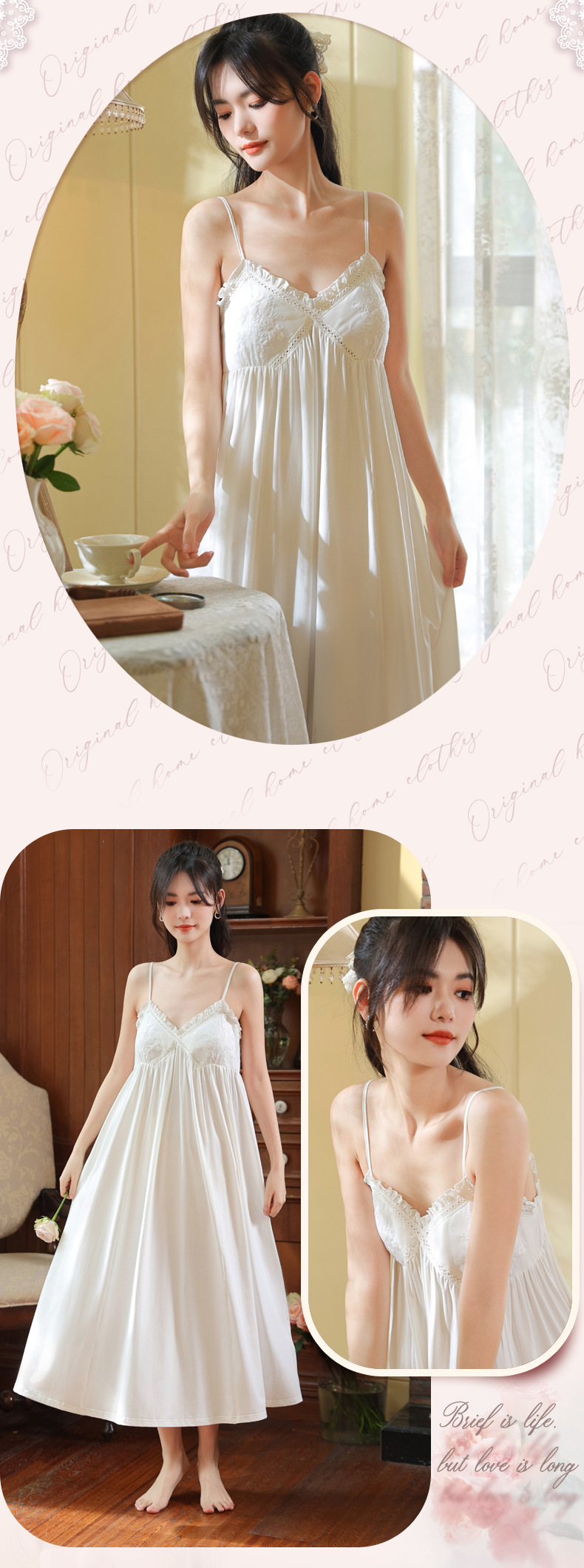 吊带睡裙女夏宫廷风性感蕾丝纯欲长款睡衣裙带胸垫可外穿家居服棉详情22