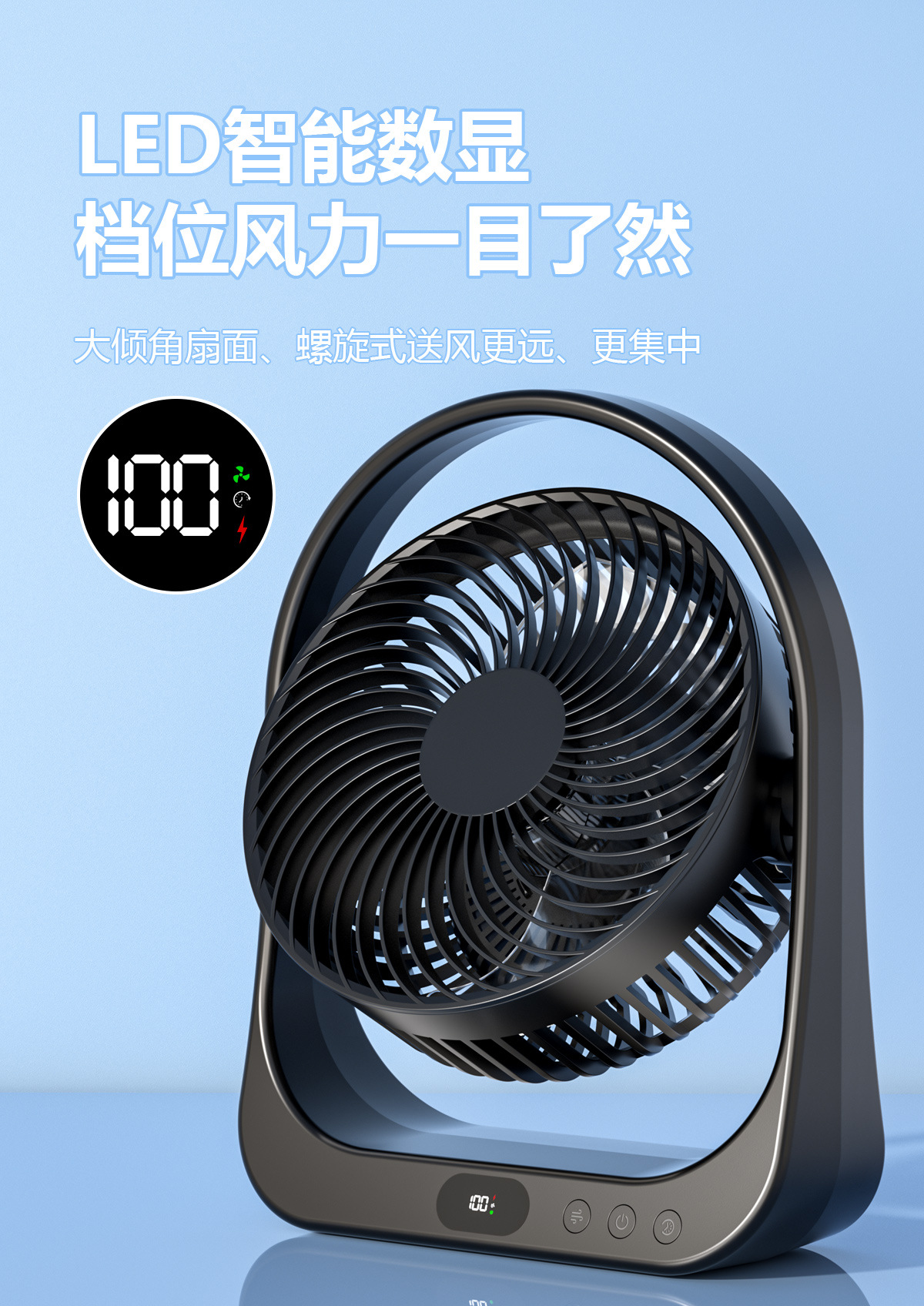 跨境新款桌面风扇大风力内置电池超长续航家用办公户外台式风扇详情7