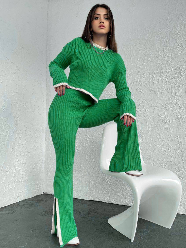 In stock for autumn and winter, new cross-border Russian long-sleeved sweater sets, knitted tops and long pants sets for women pic 6