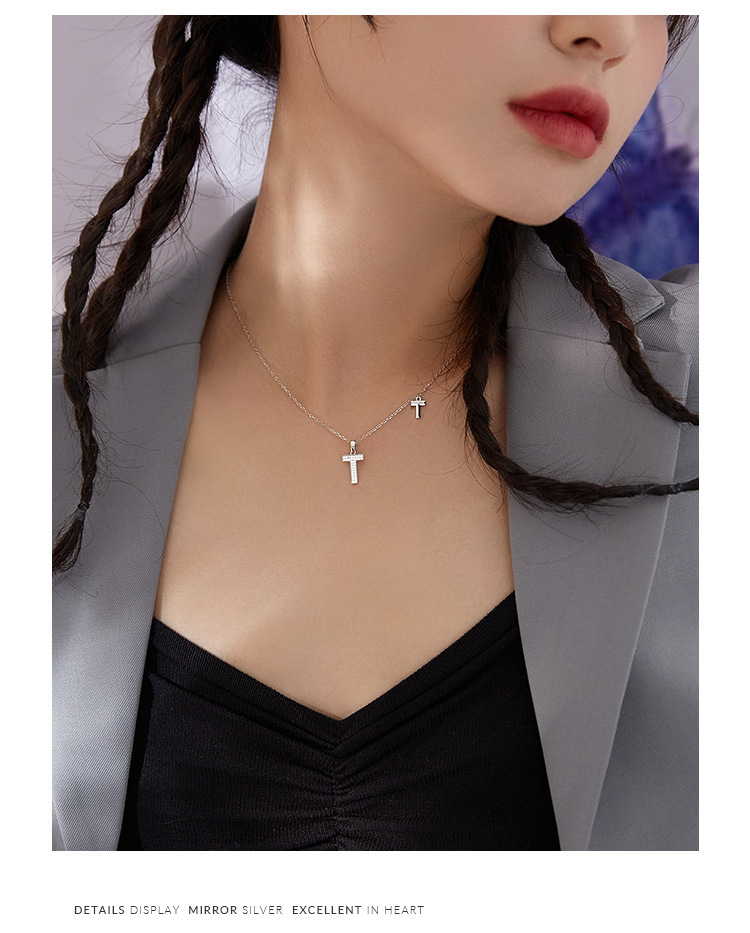 辣妹字母T项链女百搭锁骨链小众设计感轻奢925纯银吊坠首饰品批发详情11