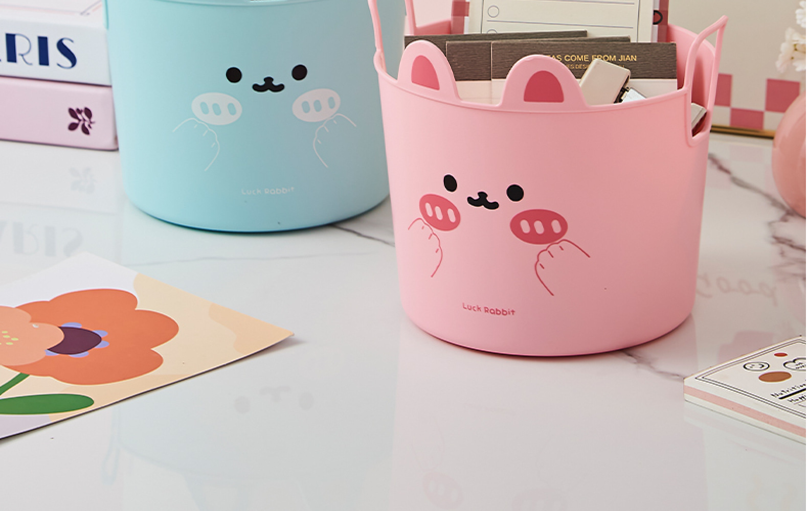 Cute rabbit pen holder, office, student, child, girl, desk, stationery storage rack pic 3