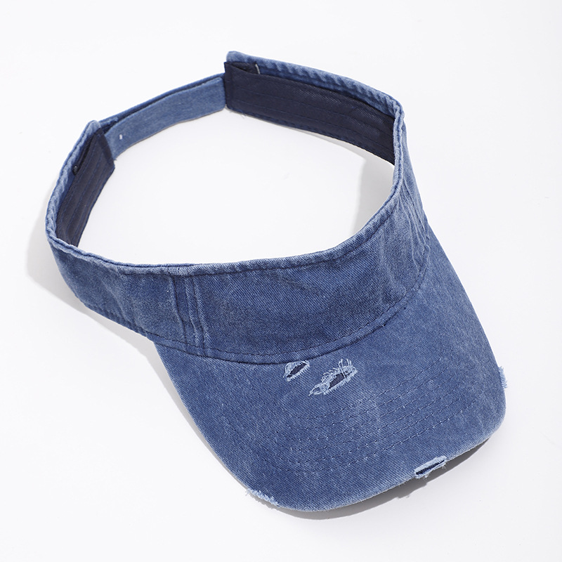 Personalized denim hollow top cap, casual solid color breathable buckle baseball cap, adjustable size, outdoor sun protection cap pic 4