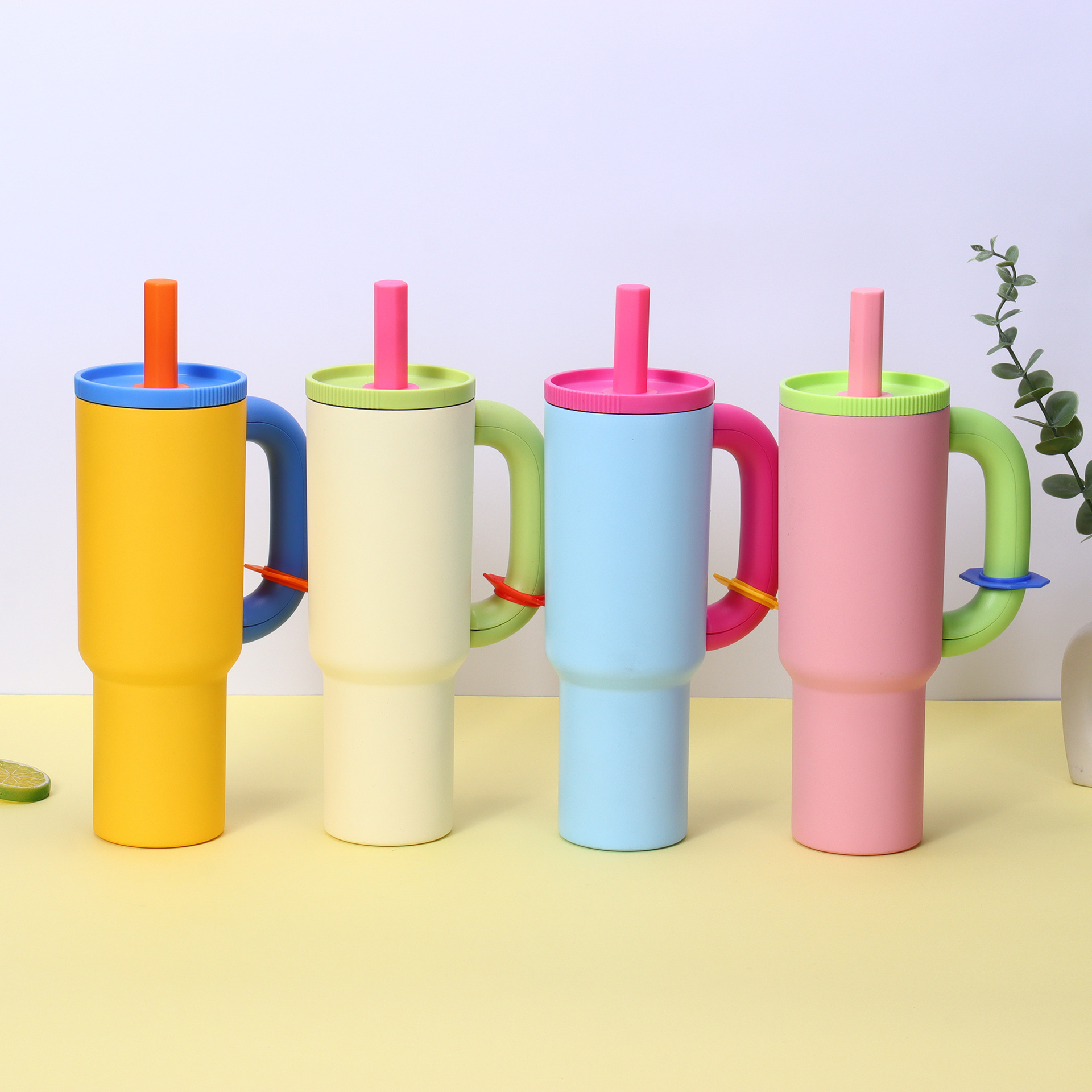 跨境304不锈钢手柄汽车杯双层真空大容量保温杯马卡龙色系冰霸杯详情2