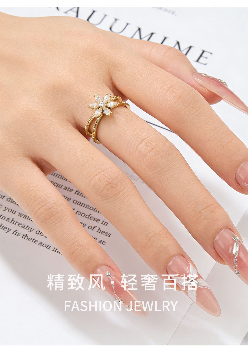A light luxury and high-end star-shaped flower cluster open ring, a copper alloy set with zircon, adjustable index finger ring, exquisite ring ring pic 5