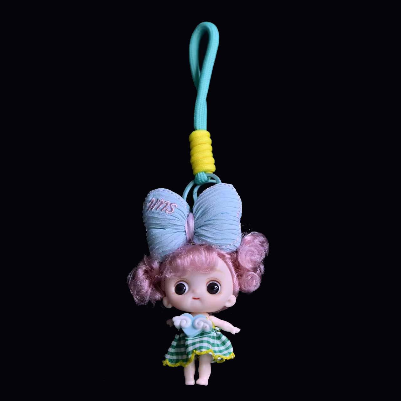 卡通立体呆萌头顶大蝴蝶结娃娃公仔挂件精品钥匙扣零钱包挂件批发详情6