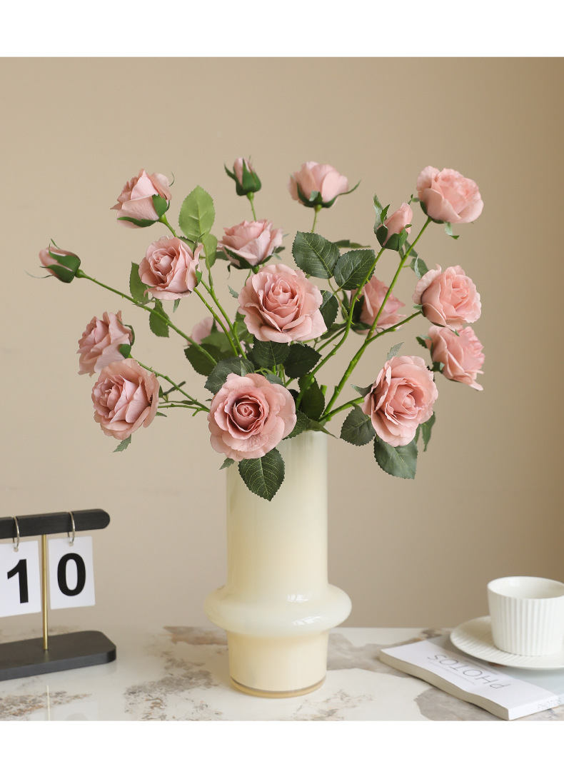 高品质仿真单枝六头湿感玫瑰家居餐桌插花办公文化园艺装饰礼盒详情21