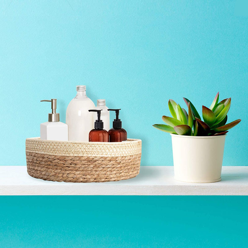 收纳筐编织篮子整理收纳草编化妆品收纳桌上藤编篮圆形收纳盒零食详情7