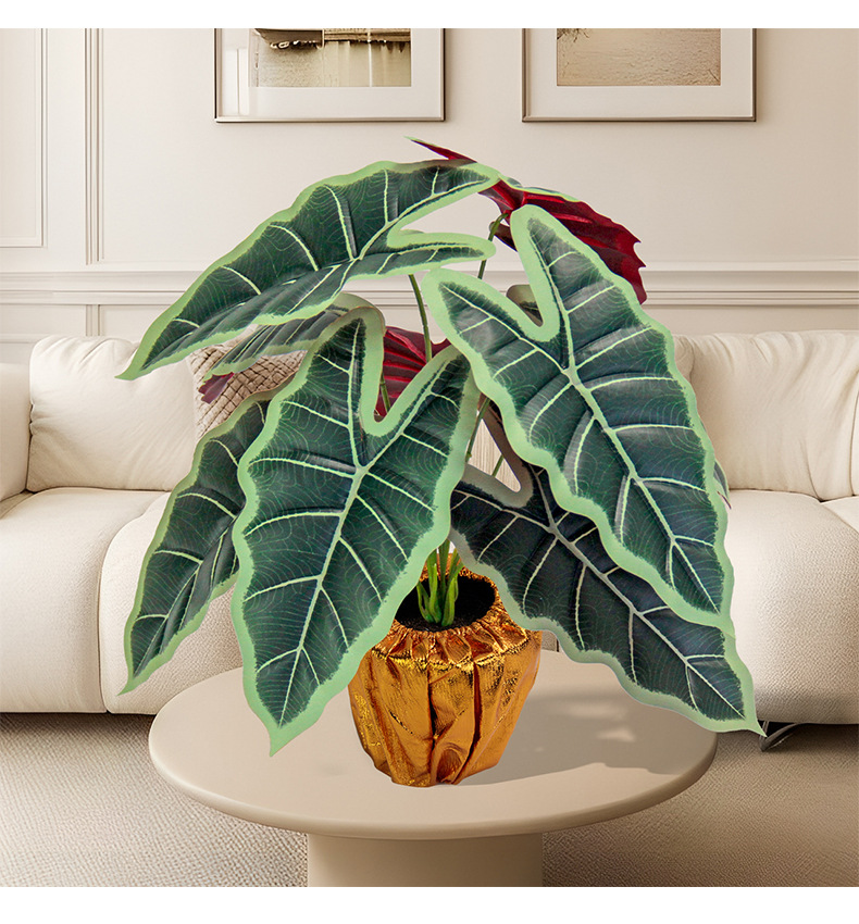 Artificial green plants, such as the lucky taro, are used for restaurant partition decoration, outdoor garden, grassland landscaping, and PVC plastic figures pic 6