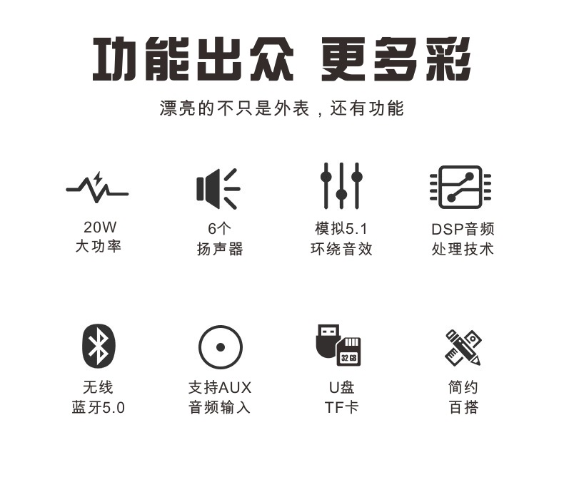 新款回音壁长条音响soundbar声霸电视机音箱无线家庭影院桌面音箱详情2